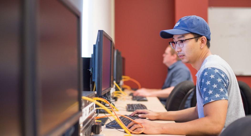 Students working in a computer lab