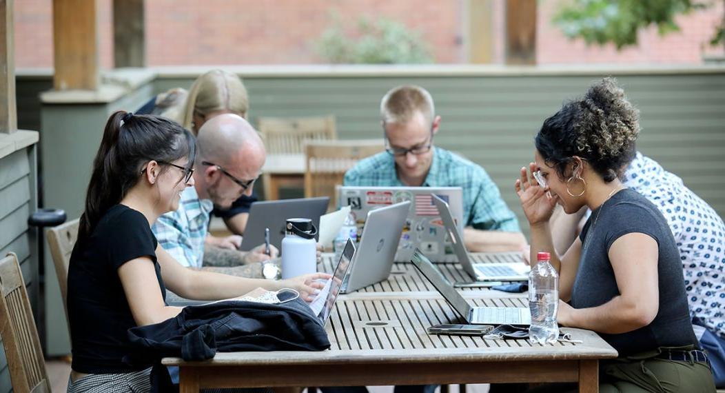 students on the McGeorge House deck